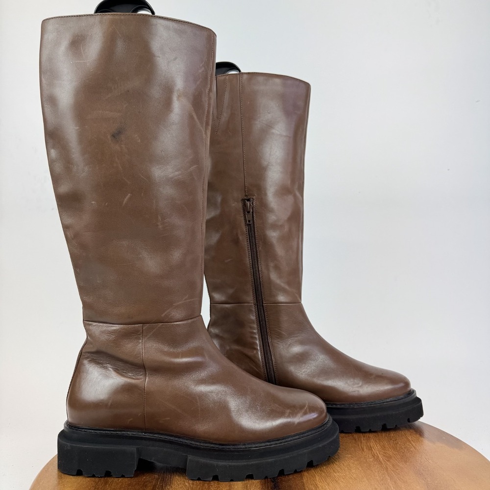 Womens Seychelles Meet Me Half Way Brown Leather Lug Sole Knee High Boots Sz 8.5